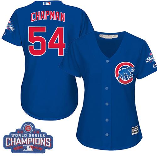 Cubs #54 Aroldis Chapman Blue Alternate 2016 World Series Champions Women's Stitched MLB Jersey