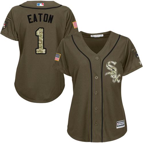 White Sox #1 Adam Eaton Green Salute to Service Women's Stitched MLB Jersey