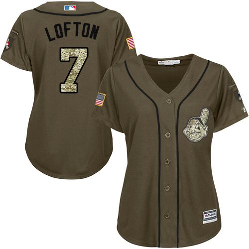 Indians #7 Kenny Lofton Green Salute to Service Women's Stitched MLB Jersey