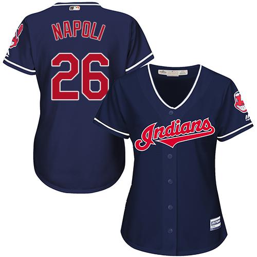 Indians #26 Mike Napoli Navy Blue Women's Alternate Stitched MLB Jersey