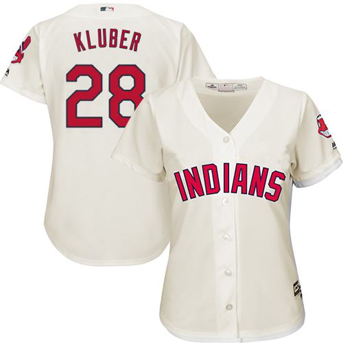 Indians #28 Corey Kluber Cream Women's Alternate Stitched MLB Jersey