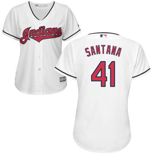 Indians #41 Carlos Santana White Women's Home Stitched MLB Jersey