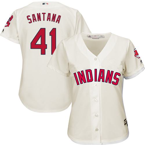 Indians #41 Carlos Santana Cream Women's Alternate Stitched MLB Jersey