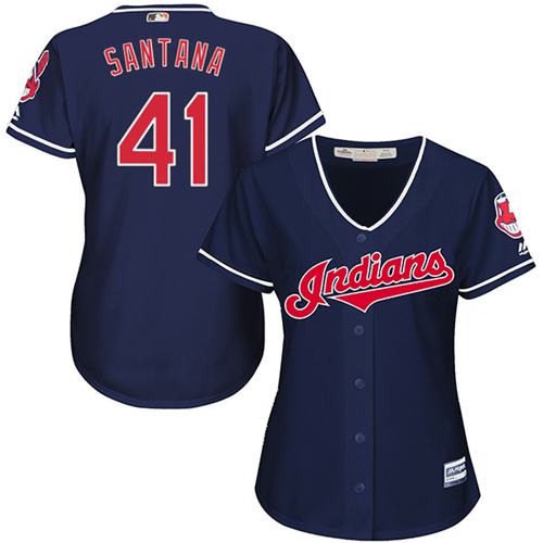 Indians #41 Carlos Santana Navy Blue Women's Alternate Stitched MLB Jersey
