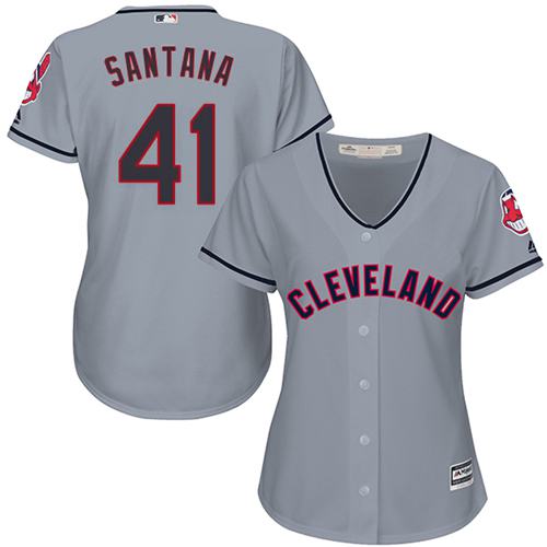 Indians #41 Carlos Santana Grey Women's Road Stitched MLB Jersey