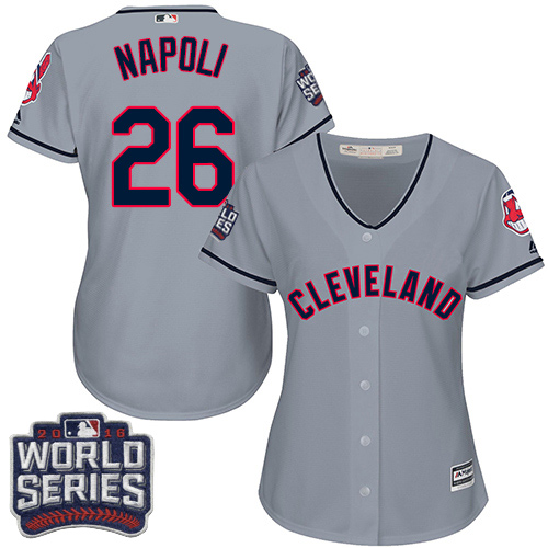 Indians #26 Mike Napoli Grey 2016 World Series Bound Women's Road Stitched MLB Jersey