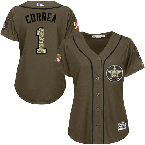 Astros #1 Carlos Correa Green Salute to Service Women's Stitched MLB Jersey