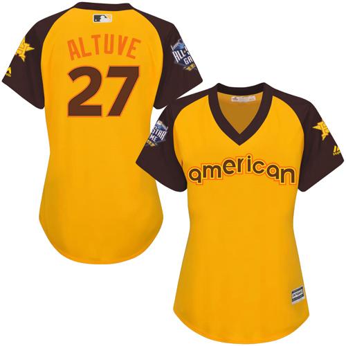 Astros #27 Jose Altuve Gold 2016 All-Star American League Women's Stitched MLB Jersey
