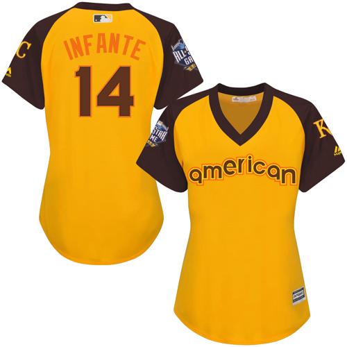 Royals #14 Omar Infante Gold 2016 All-Star American League Women's Stitched MLB Jersey