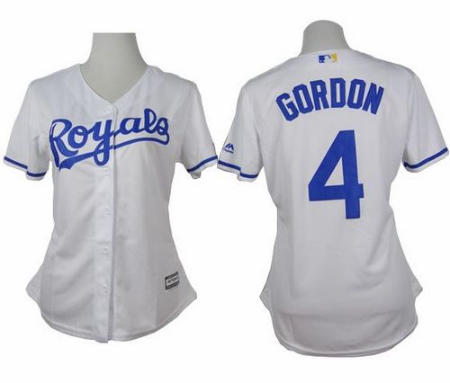 Royals #4 Alex Gordon White Home Women's Stitched MLB Jersey
