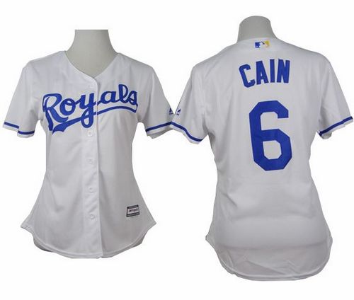 Royals #6 Lorenzo Cain White Home Women's Stitched MLB Jersey