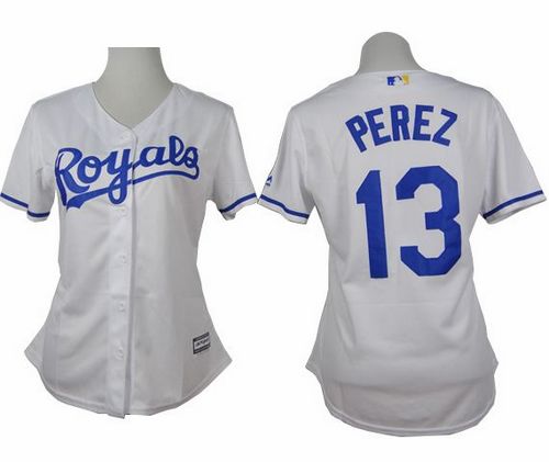 Royals #13 Salvador Perez White Home Women's Stitched MLB Jersey