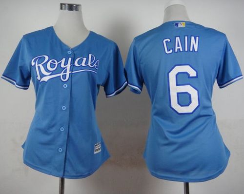 Royals #6 Lorenzo Cain Light Blue Alternate 1 Women's Stitched MLB Jersey