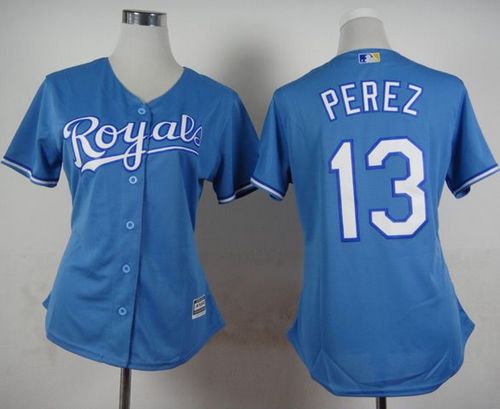Royals #13 Salvador Perez Light Blue Alternate 1 Women's Stitched MLB Jersey