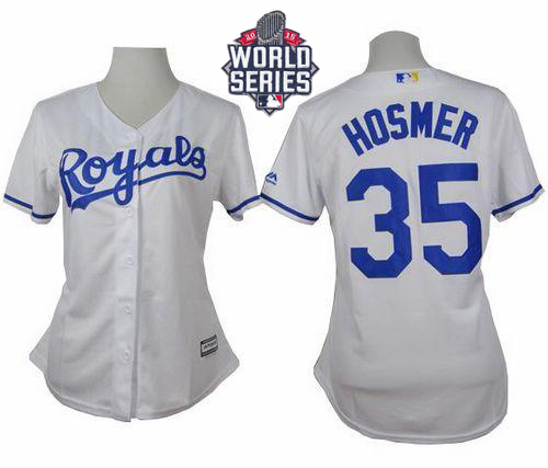 Royals #35 Eric Hosmer White Home W/2015 World Series Patch Women's Stitched MLB Jersey