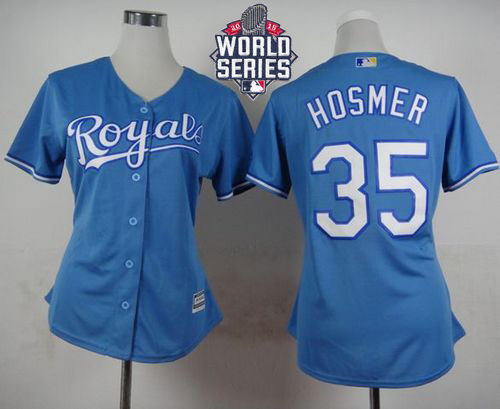 Royals #35 Eric Hosmer Light Blue Alternate 1 W/2015 World Series Patch Women's Stitched MLB Jersey
