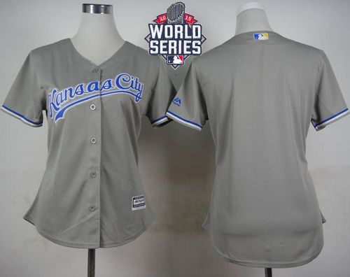 Royals Blank Grey Road W/2015 World Series Patch Women's Stitched MLB Jersey