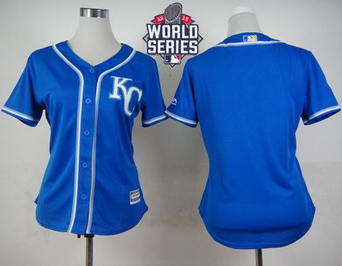 Royals Blank Blue Alternate 2 W/2015 World Series Patch Women's Stitched MLB Jersey