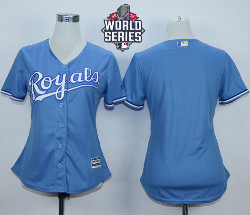 Royals Blank Light Blue Alternate 1 W/2015 World Series Patch Women's Stitched MLB Jersey