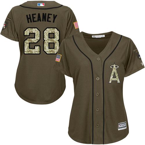 Angels #28 Andrew Heaney Green Salute to Service Women's Stitched MLB Jersey