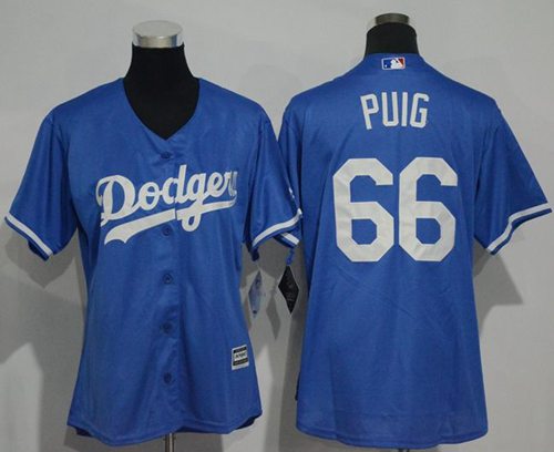 Dodgers #66 Yasiel Puig Blue Alternate Women's Stitched MLB Jersey