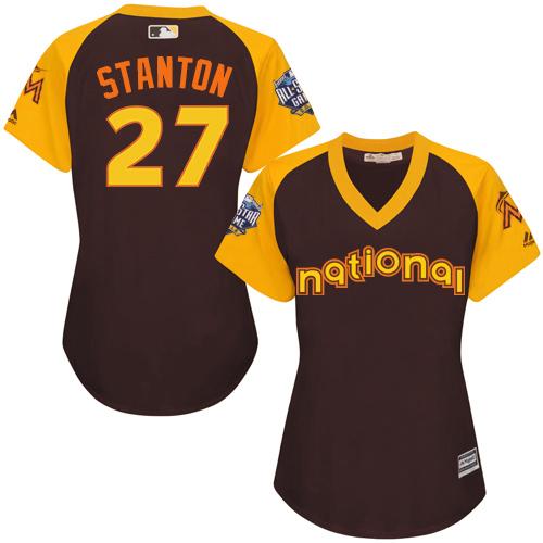 Marlins #27 Giancarlo Stanton Brown 2016 All-Star National League Women's Stitched MLB Jersey