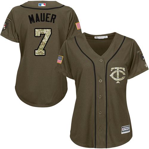 Twins #7 Joe Mauer Green Salute to Service Women's Stitched MLB Jersey