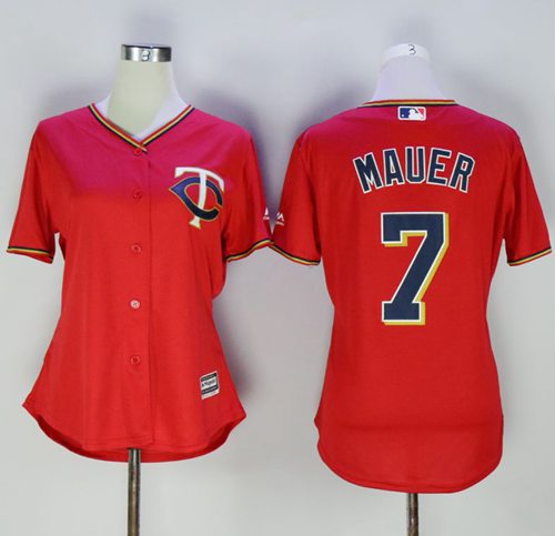 Twins #7 Joe Mauer Red Women's Alternate Stitched MLB Jersey(Run Small)