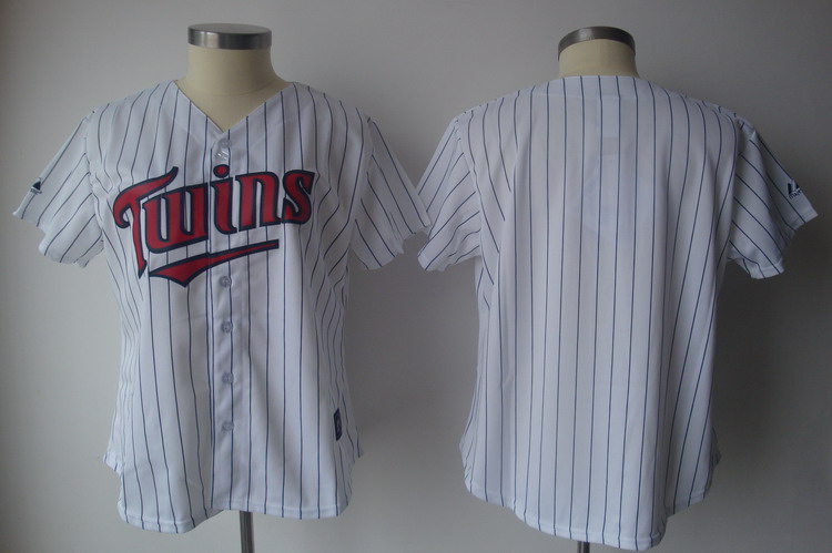 Twins Blank White With Blue Strip Lady Fashion Stitched MLB Jersey(Run Small)