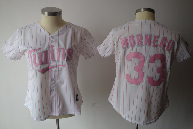 Twins #33 Justin Morneau White Pink Number Women's Fashion Stitched MLB Jersey(Run Small)