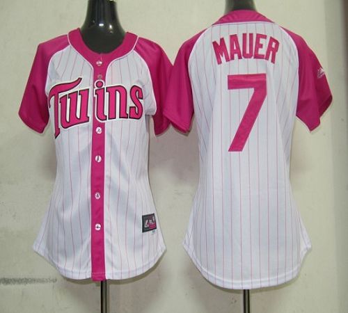 Twins #7 Joe Mauer White/Pink Women's Splash Fashion Stitched MLB Jersey(Run Small)