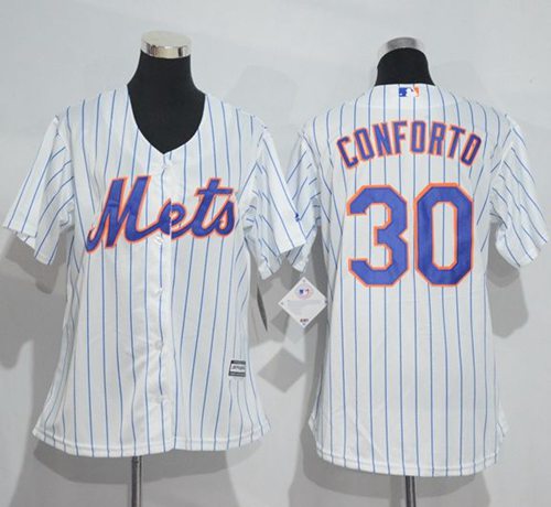 Mets #30 Michael Conforto White(Blue Strip) Women's Home Stitched MLB Jersey