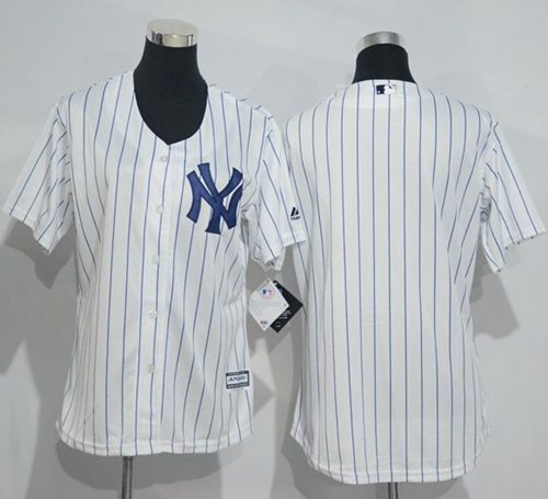 Yankees Blank White Strip Women's Home Stitched MLB Jersey