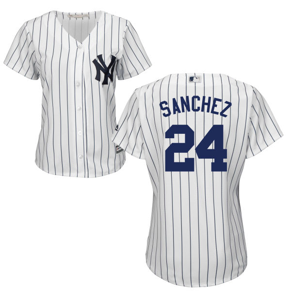 Yankees #24 Gary Sanchez White Strip Women's Home Stitched MLB Jersey