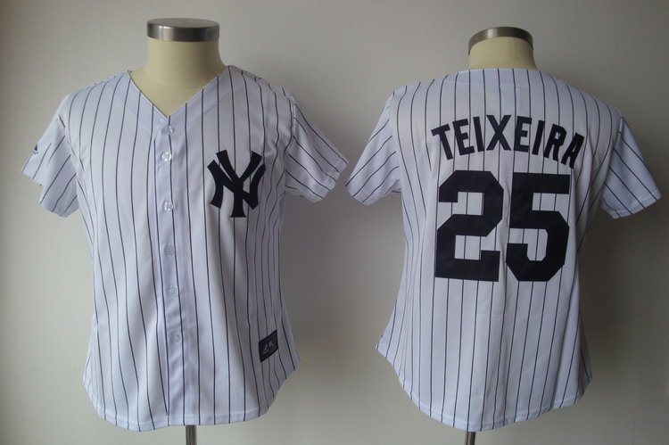Yankees #25 Mark Teixeira White Strip Women's Fashion Stitched MLB Jersey