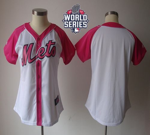 Mets Blank White/Pink W/2015 World Series Patch Women's Splash Fashion Stitched MLB Jersey