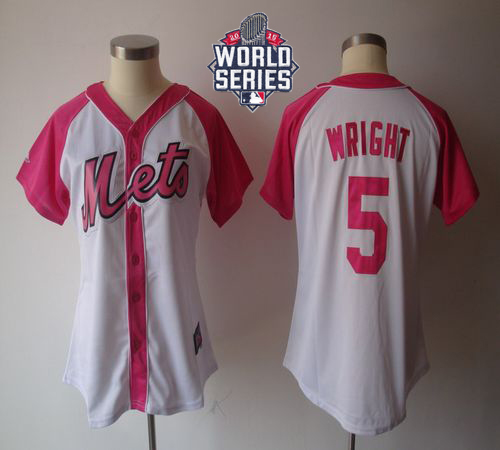 Mets #5 David Wright White/Pink W/2015 World Series Patch Women's Splash Fashion Stitched MLB Jersey