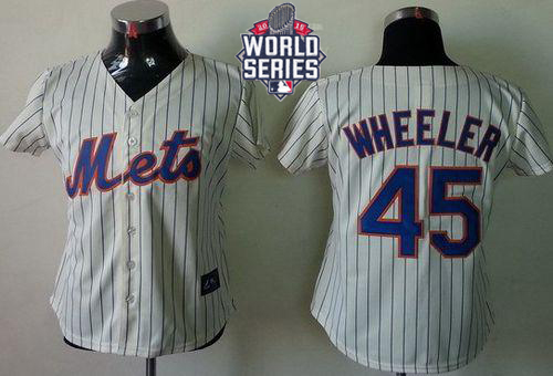 Mets #45 Zack Wheeler Cream(Blue Strip) W/2015 World Series Patch Women's Fashion Stitched MLB Jersey