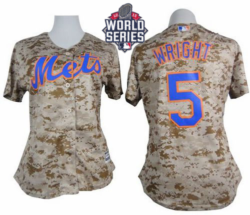 Mets #5 David Wright Camo W/2015 World Series Patch Women's Fashion Stitched MLB Jersey