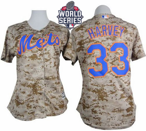 Mets #33 Matt Harvey Camo W/2015 World Series Patch Women's Fashion Stitched MLB Jersey