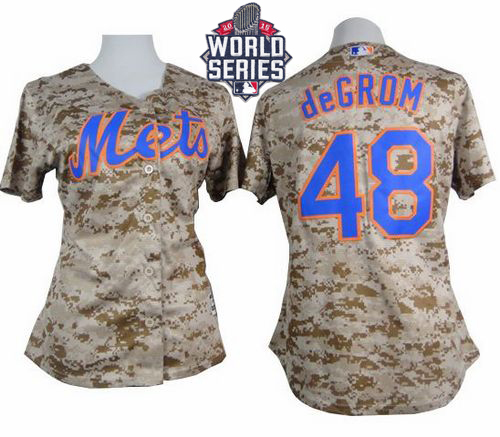 Mets #48 Jacob deGrom Camo W/2015 World Series Patch Women's Fashion Stitched MLB Jersey