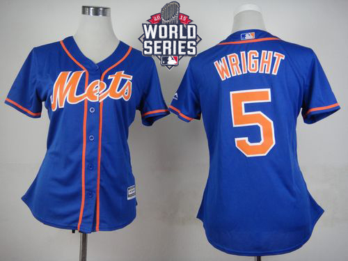 Mets #5 David Wright Blue Alternate W/2015 World Series Patch Women's Stitched MLB Jersey