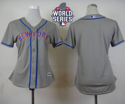 Mets Blank Grey Road W/2015 World Series Patch Women's Stitched MLB Jersey