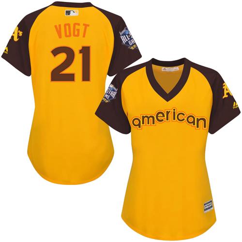 Athletics #21 Stephen Vogt Gold 2016 All-Star American League Women's Stitched MLB Jersey