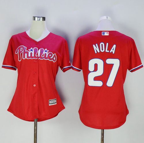 Phillies #27 Aaron Nola Red Women's Alternate Stitched MLB Jersey