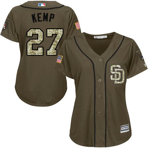 Padres #27 Matt Kemp Green Salute to Service Women's Stitched MLB Jersey