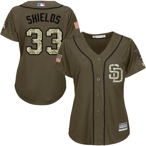 Padres #33 James Shields Green Salute to Service Women's Stitched MLB Jersey