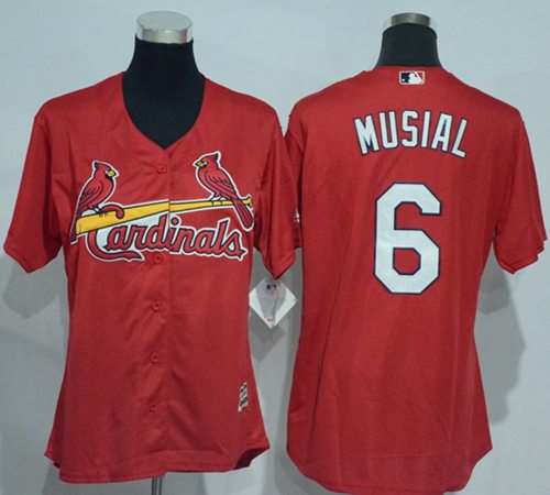 Cardinals #6 Stan Musial Red Women's Alternate Stitched MLB Jersey
