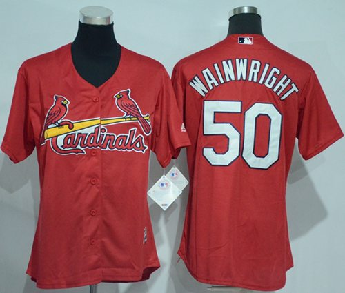 Cardinals #50 Adam Wainwright Red Women's Alternate Stitched MLB Jersey