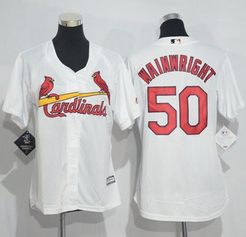 Cardinals #50 Adam Wainwright White Women's Home Stitched MLB Jersey